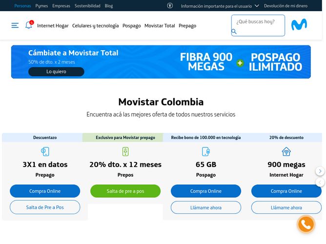 The website screenshot for https://www.movistar.com.co/